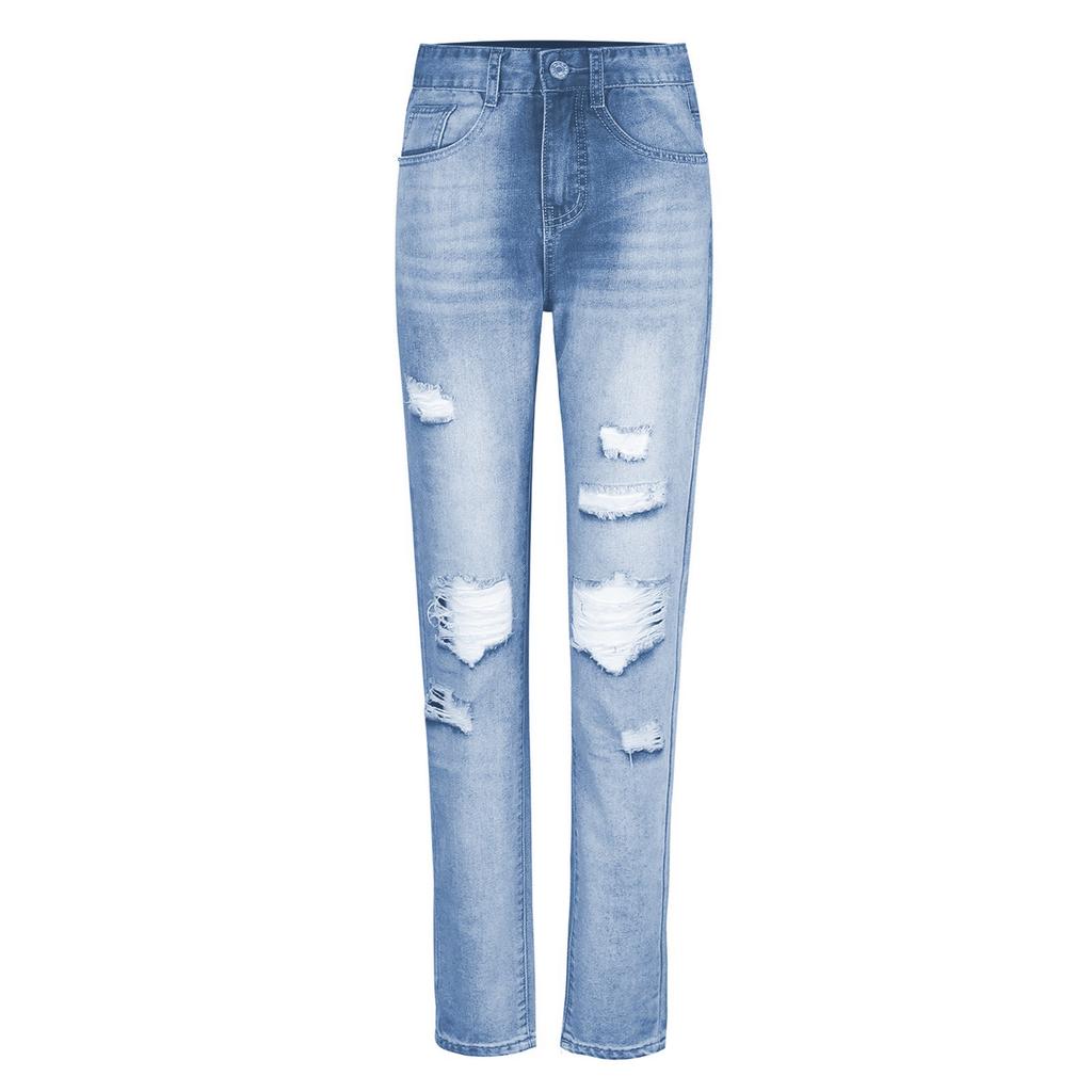 Women Color Hole Low Waist Jeans Flares Fashion Pants Trouser