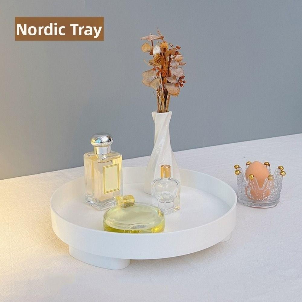 Nordic Style Round Storage Tray Minimalist Plastic Desktop Sundries Organizer Multi-purpose INS Jewelry Display Tray Bathroom