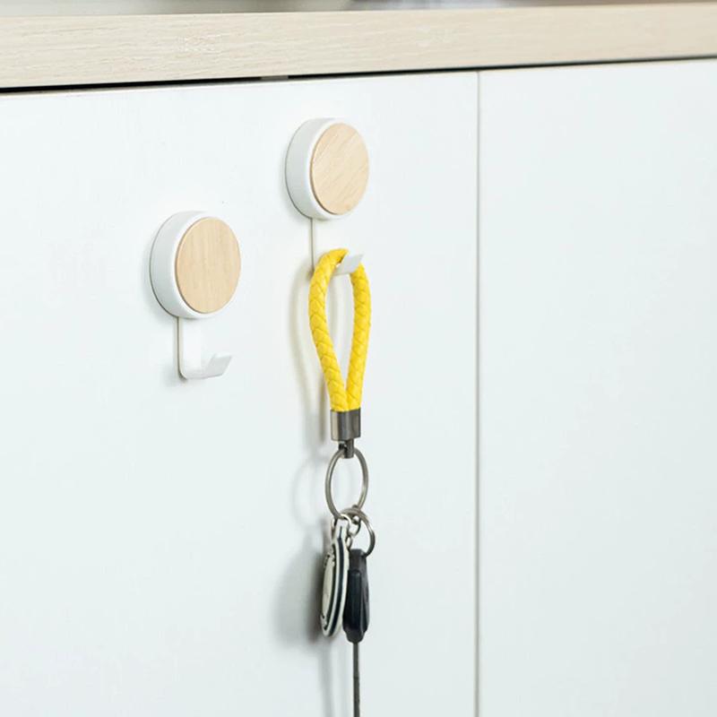 1Pc Self Adhesive Door Wall Hangers Hooks Abs Wood Hat Racks Key Hanger Kitchen Bathroom Home Wall Organizer Ornaments