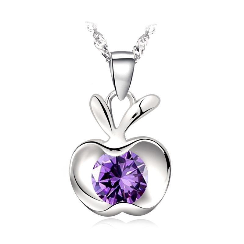 Silver Crystal Fruit Pendant Necklace for Women - Short Fashion Jewelry Christmas Gift