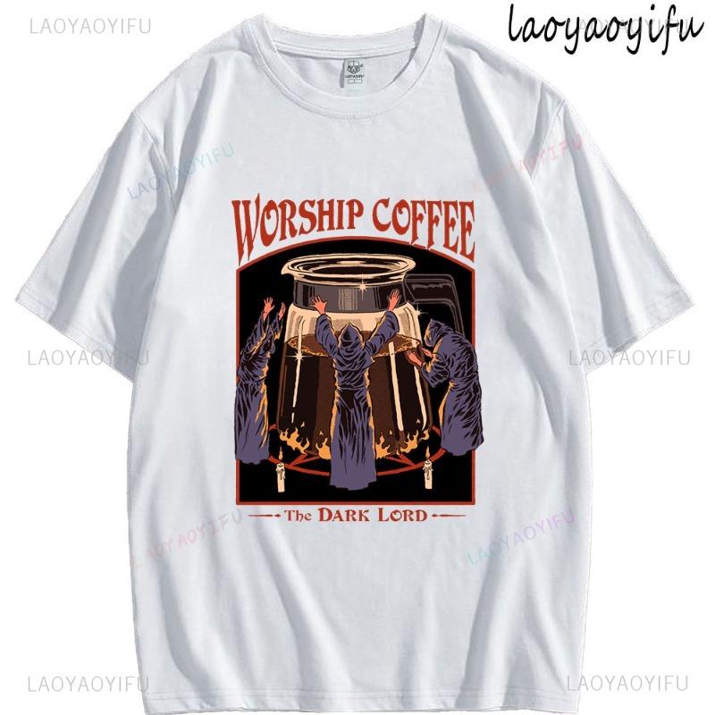 

Worship Coffee The Dark Lord Theme 100Cotton Printed Tops Fashion Casual Simple Shortsleev Mens Womens Summer ONeck Tee - Men... S разноцветный