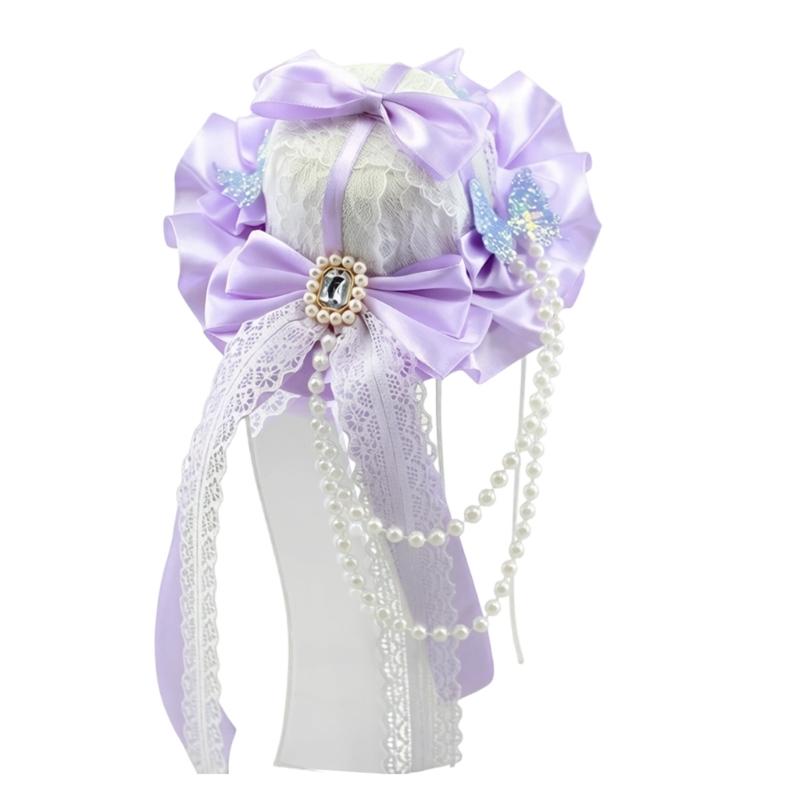 

Elegant Anime Butterfly Bows Hair Accessory Costume Headpiece Hair Decoration With Lace For Cosplay And Daily Wear фиолетовый