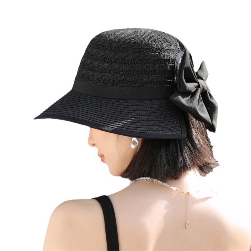 Women's 2024 Spring Straw Hat with Bow - Foldable Beach & Cycling Sun Protection Hat