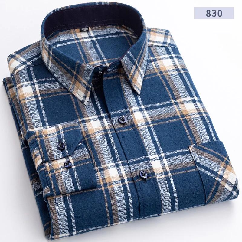 New Flannel Plaid Shirts For Men Spring Cotton Easy Care Non-iron Long Sleeve Casual Clothing Business Smart Dress Top Shirts