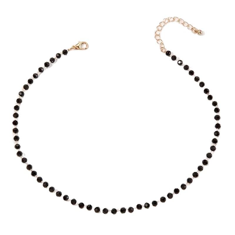 Catena con Perle di Cristallo Nero Poligonale Catena per Clavicola Semplice Stile Gotico Collana Gioielli per Donne