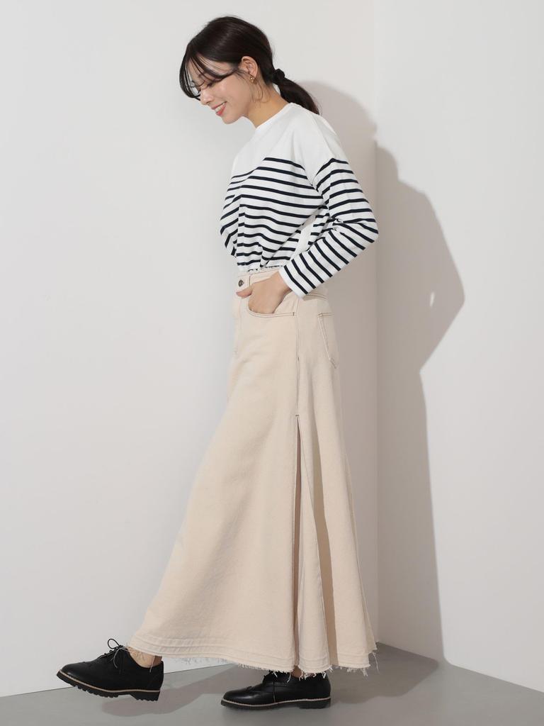 Beams Heart Women's Side Tuck Denim Long Skirt, Natural Size S