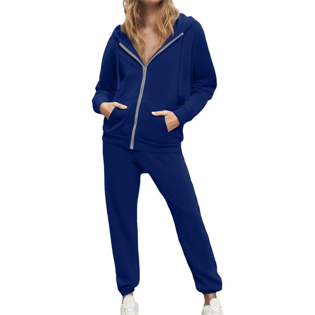Women's 2-piece Hooded Tracksuit Set With Zip-up Casual Sweatpants And Tracksuit