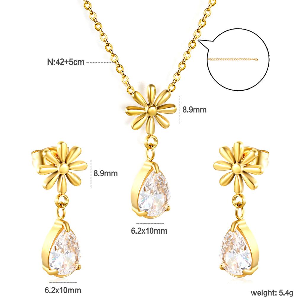 Square White Zircon Earrings And Necklace Set Classic Versatile Women's Jewelry Fade Resistant