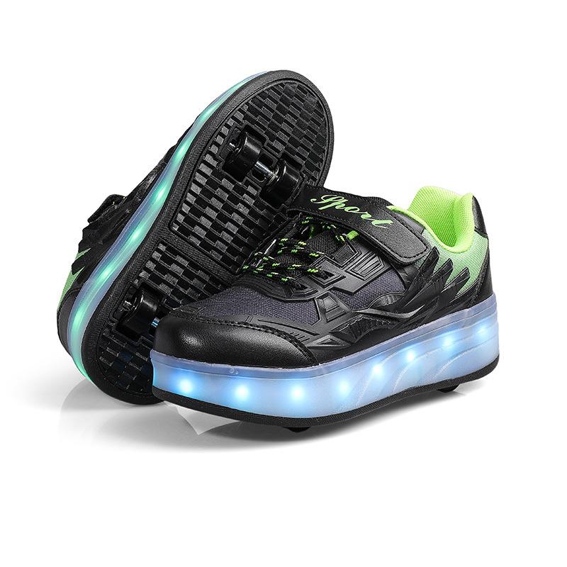 New Double-wheel Four-wheel Runaway Shoes Charging Model, Children's Adult Wheels Shoelace Lights, Men's and Women's Sports Shoes Roller Skates