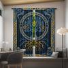 Set Of 2 Viking Tree Life Curtains Scandinavian Pirate Style Woven Polyester Pongee Semi Sheer Roller Embossing Mach Curtain With Room Darkening