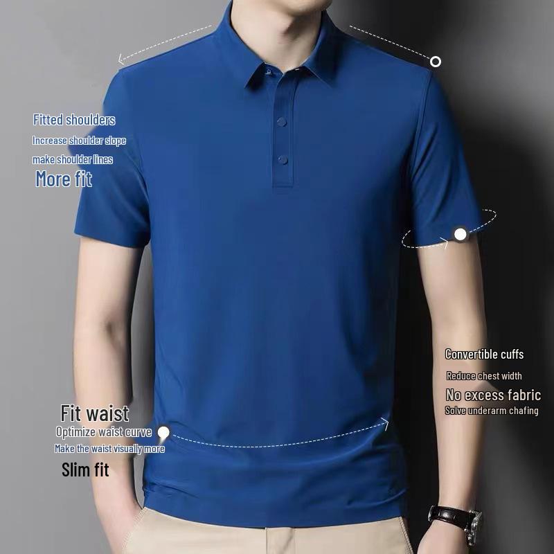 Men's Summer Seamless Ice Silk Stretch Polo - Non-Iron, Short-Sleeve, Business Casual