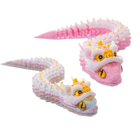 10" 3D Printed Snake Toy Movable Articulated Lion Dance Snake Figurine Flexible Animal Fidget Toy for Kids Collectors Home Office Executive Desk Decor
