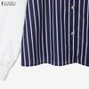 ZANZEA Women Splice Long Sleeve Blouse and Long Skirts Stripe Print Two Piece Sets