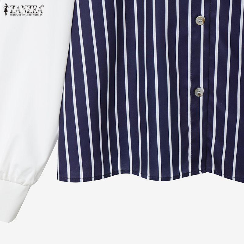 ZANZEA Women Splice Long Sleeve Blouse and Long Skirts Stripe Print Two Piece Sets