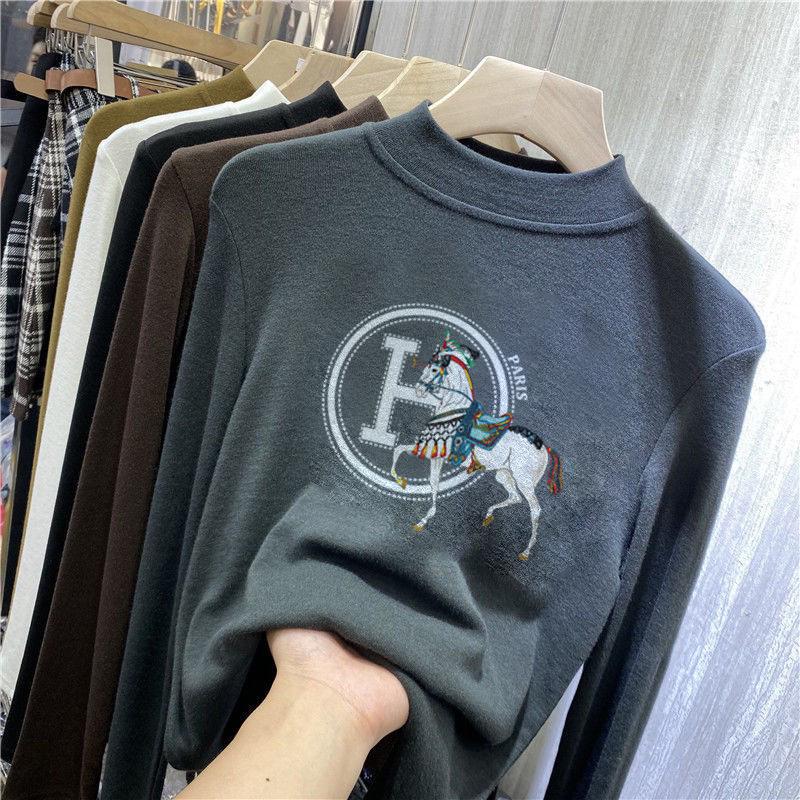 Women s Thermal Half-High Collar Base Shirt - Autumn/Winter 2025 Stylish Brushed Long Sleeve T-Shirt 2X Large