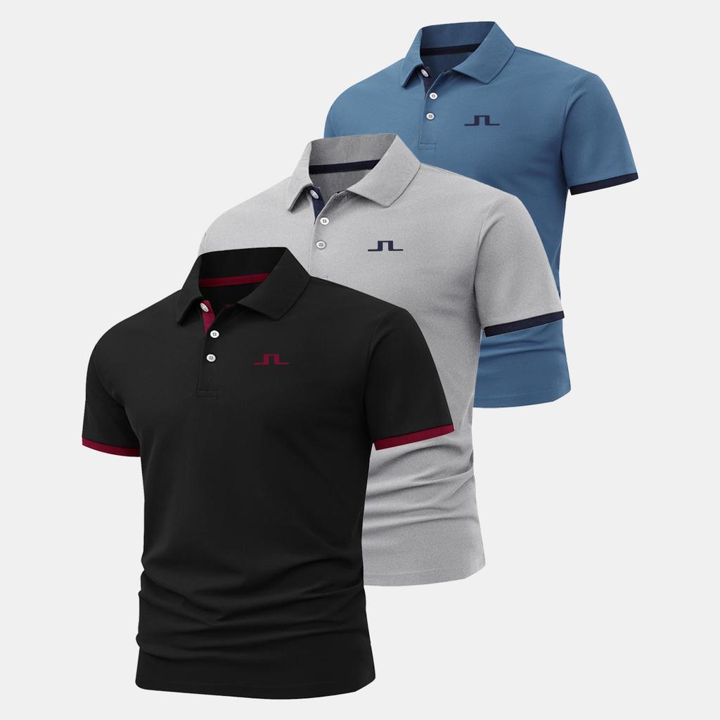 Lot de 3 Chemises de Golf pour Homme, Polos de Golf Évacuant l'Humidité, Chemises Athlétiques pour Homme, Polos à Manches Contrastées, Hauts Décontractés à Manches Courtes,