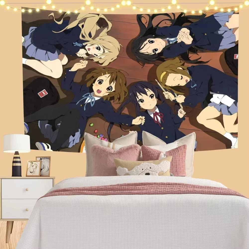 K-ON! Anime Tapestry Main Characters Group Circle Wall Hanging, Cute Background Cloth for Bedroom Living Room Dorm Decor 100X70CM