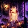 Front Porch Holiday Display Hanging Swing Ghost Halloween Decoration, Spooky Light Up Large Swinging Adjustable Cord with Blood Fabric for Yard