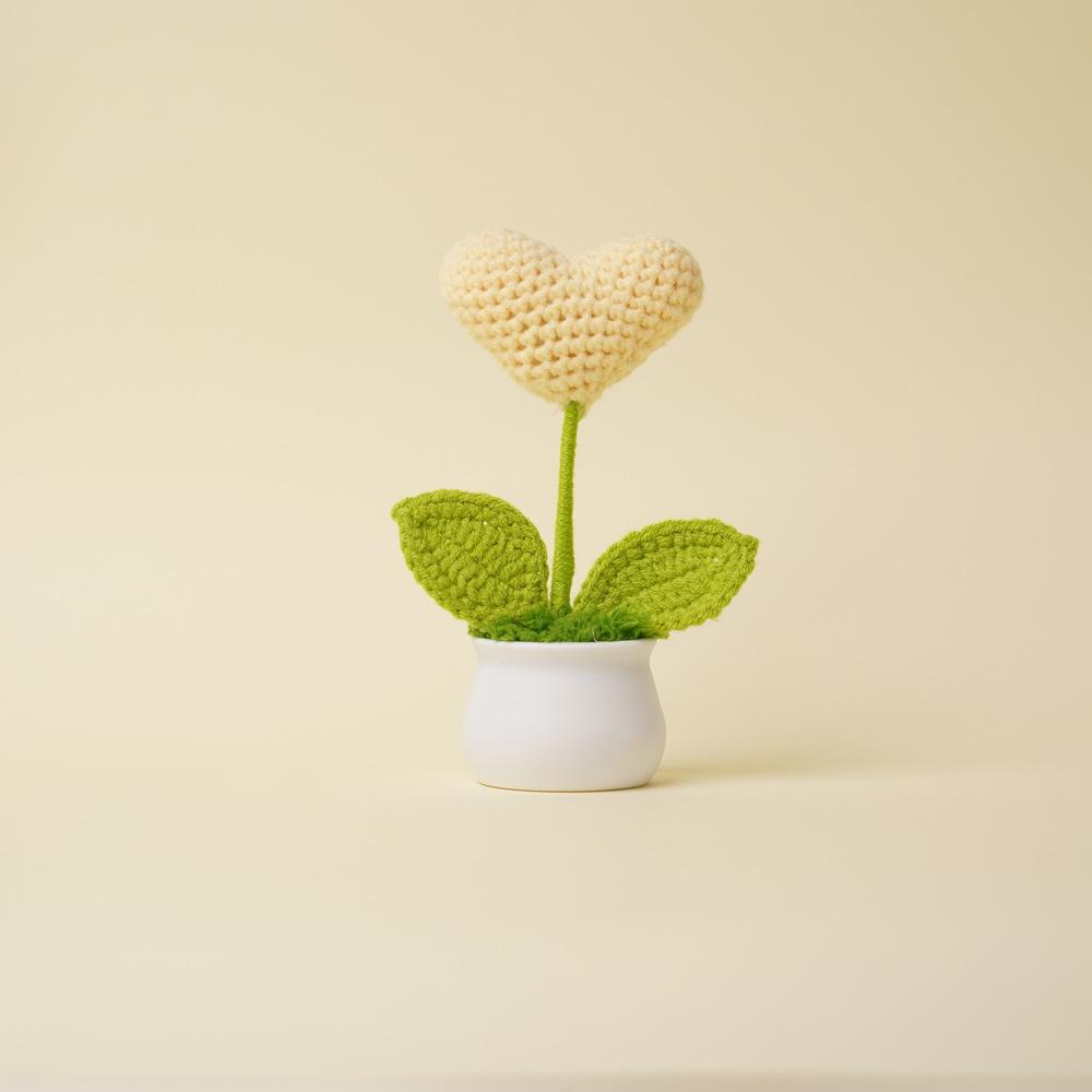 Heart Shape Knitted Flowers Potted Colourful Crochet Plant Wedding Gift Creative Artificial Flower Car Desktable Decor