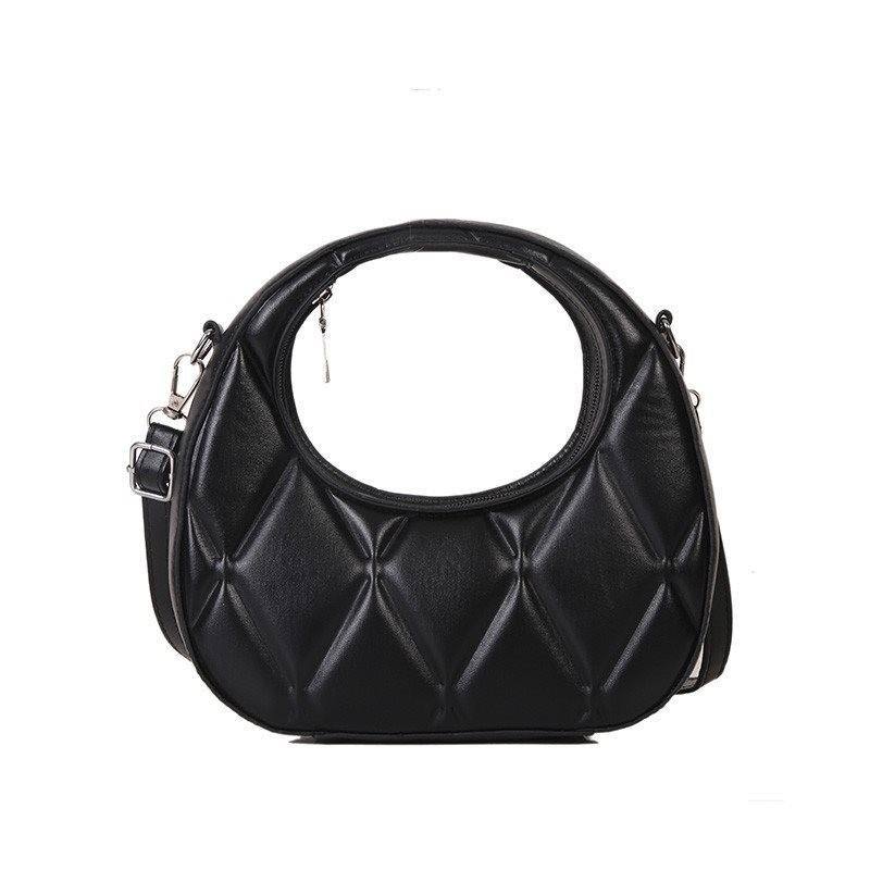 Unisex Stylish Quilted Crescent Handbag For Women In Soft Texture Available In Black White Pink Khaki Yellow