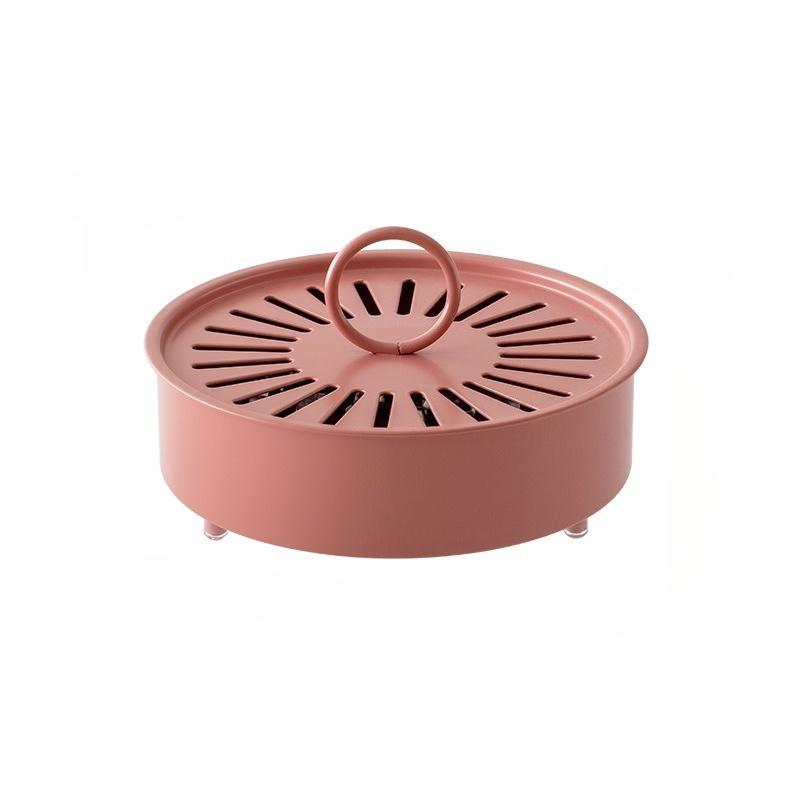 

Подставка для москитных спиралей Углеродистая сталь Краска Коробка для москитных спиралей с крышкой Круглый поднос для москитных спиралей Легко чистить Средства от комаров розовый