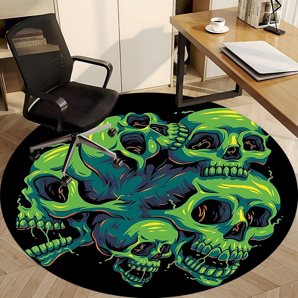 1pc Skull Heads Office Round Area Rug, Indoor Mat Suitable For Office, Under Office Chairs Bedroom Living Room Home Decor, Room Deco