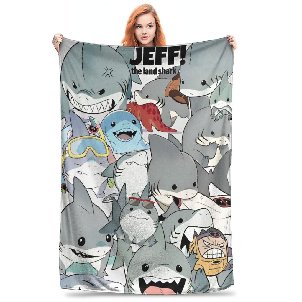 Marvel-Rivals Jeff lo Squalo di Terra Coperte PVP Videogioco Flanella Fantastica Traspirante Coperta da Viaggio Copriletto Decorazione Tessile Auto