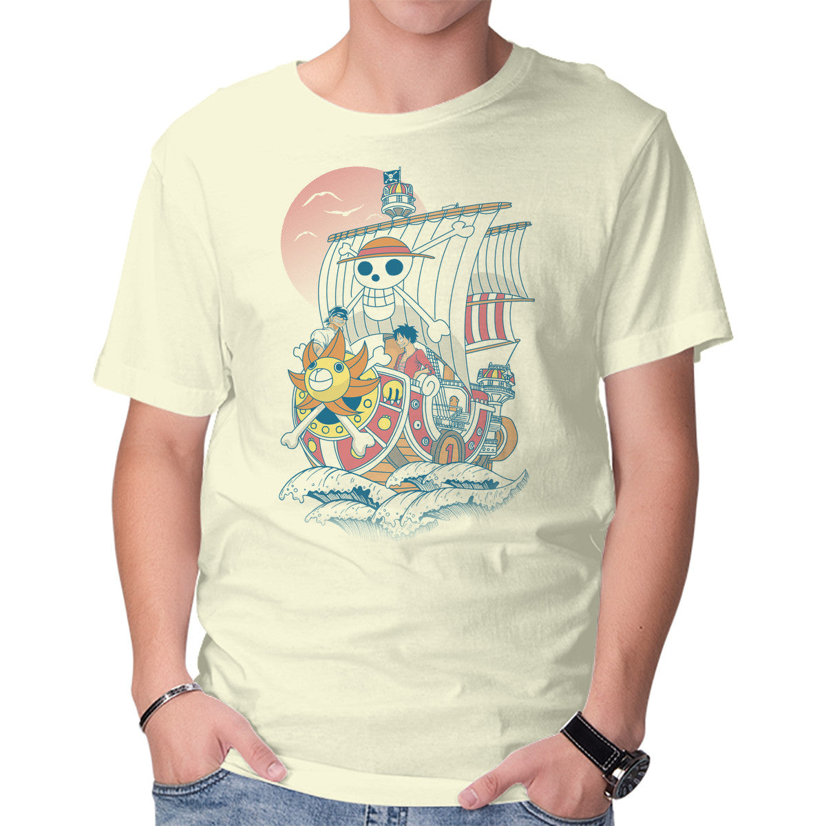 Unisex Crew Neck T-Shirt Sunny Ship Graphic Short Sleeve Casual Tee XL
