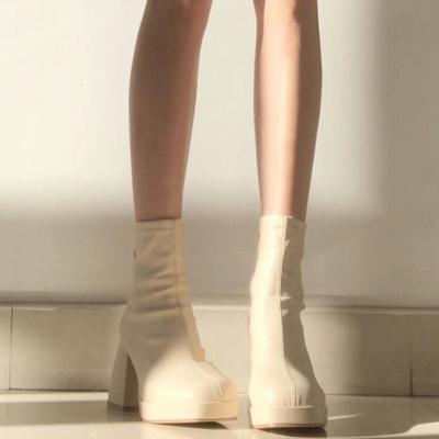 Foreign Style Small Short Boots Women's Waterproof Table High Heels Small Height Increase Soft White Boots Platform Shoes