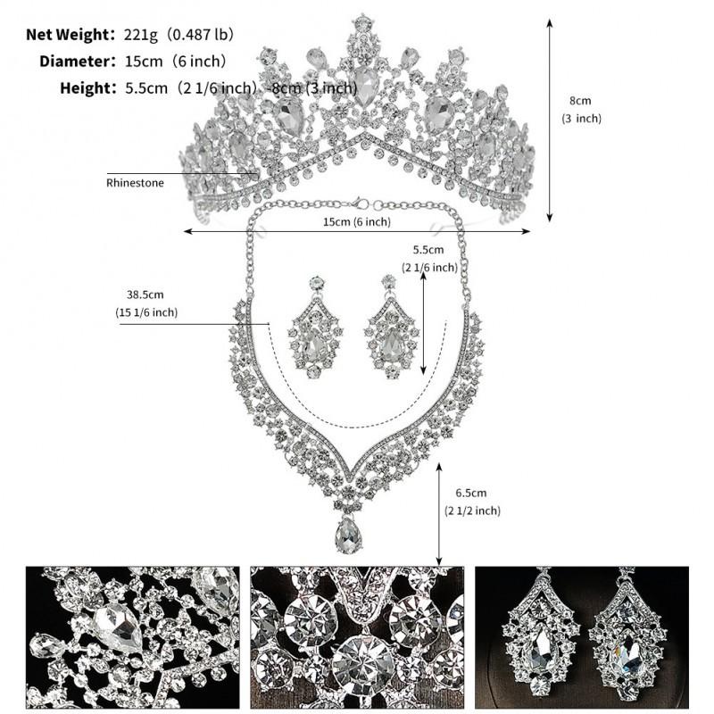 

Bride Crown Earrings Necklace Three-piece Wedding Dress Ornaments Women s Luxury Rhinestones Jewelry Set