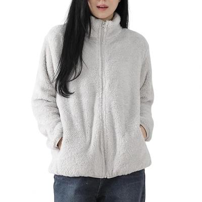 Women Winter Coat Thick Plush Stand Collar Neck Protection Keep Warm Long Sleeves with Pockets Outdoor Commuting Jacket