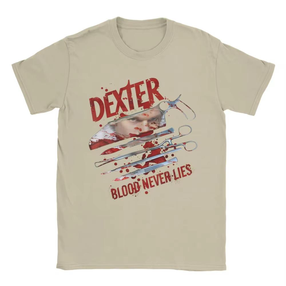 2026 New Blood Never Lies Dexter Morgan Horror Movie Fun Cotton Tee Shirt Round Neck Short Sleeve UnisexT Shirt Plus Size Clothing