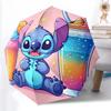 1pc Sturdy 8-Bone Auto Umbrella, Stitch Blue Pink Drink Floral Umbrella, Digital Printed, Foldable Umbrella for On-the-Go Outdoor Use
