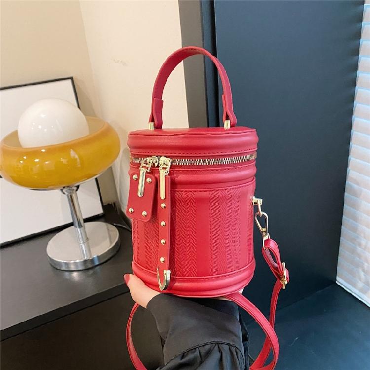 Shoulder Crossbody Bag PU Leather Cylinder Bag Bucket Handbag for Daily Activity