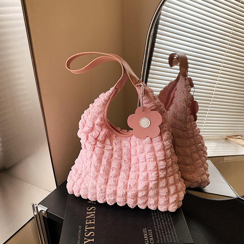 

2025 summer foreign gas cloud puff flower canvas shoulder bag vest bag student simple handbag