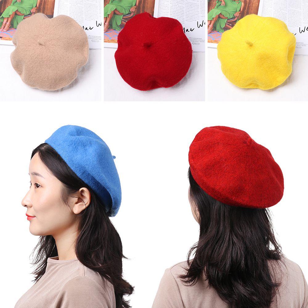 Wool Beret Hats Women Winter French Hat Girls Solid Color Fashion Autumn Winter Beret Hat For Women Flat Cap Hat Felt Berets