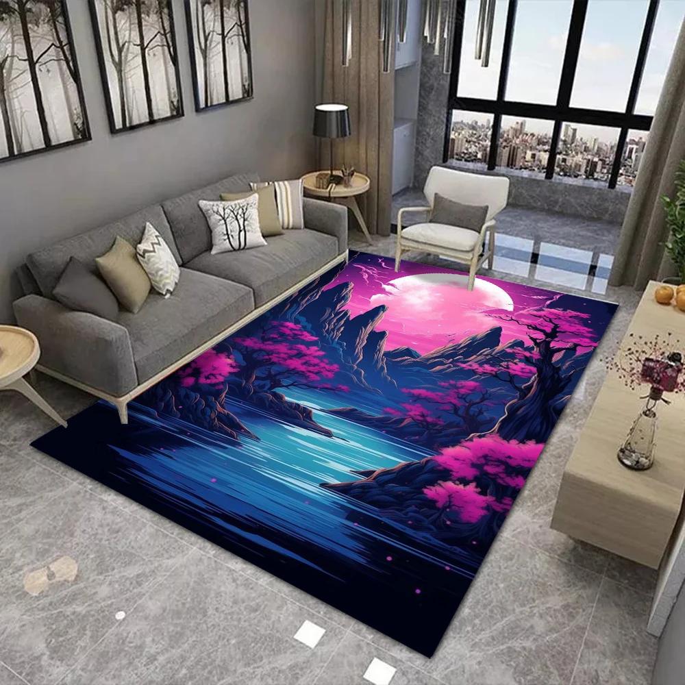Japanese Cherry Blossom Mount Fuji 3D Area Rug for Kids Bedroom Living Room Sofa Doormat Large Floor Mat Home Decor Gift