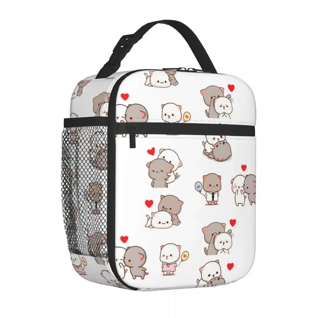 Mochi Peach Cat Peach And Goma Insulated Lunch Bags Thermal Lunch Container Portable Tote Lunch Box Men Women School Travel