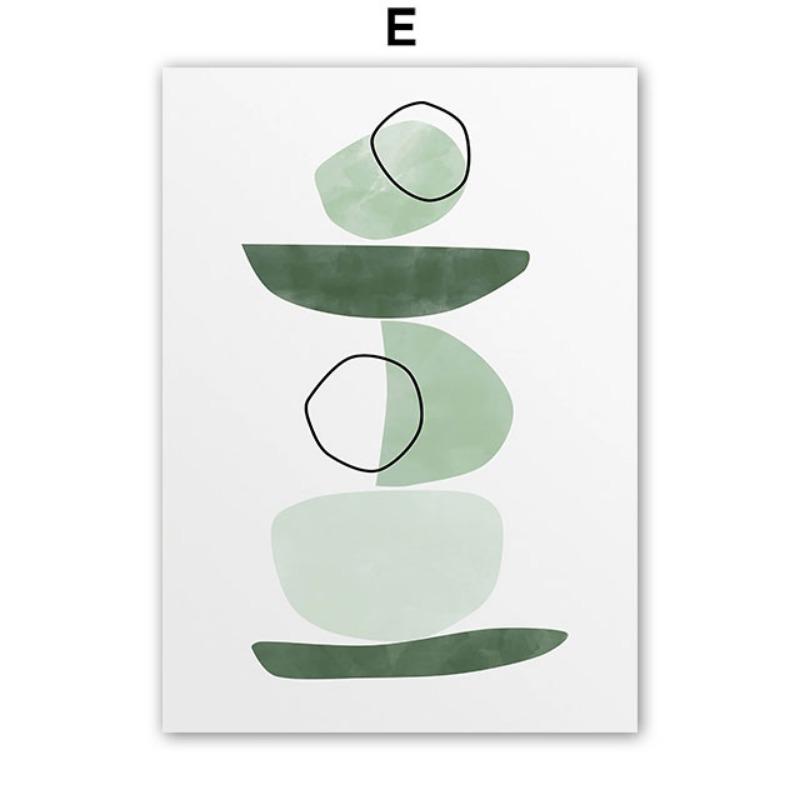 Boho Green Sun Lines Rainbow Leaves Geometry Abstract Posters Prints Wall Art Canvas Painting Pictures For Living Room Bar Decor