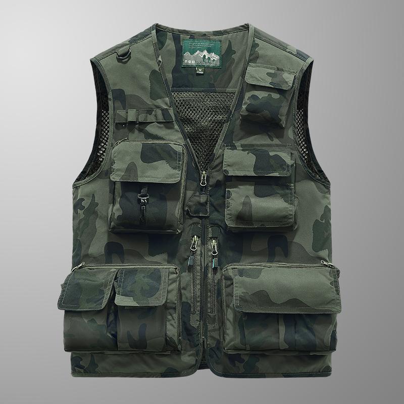 Men's Outdoor Sports Leisure Fishing Windproof Breathable Leather Vest Spring and Autumn Outdoor Sleeveless Camouflage Vest