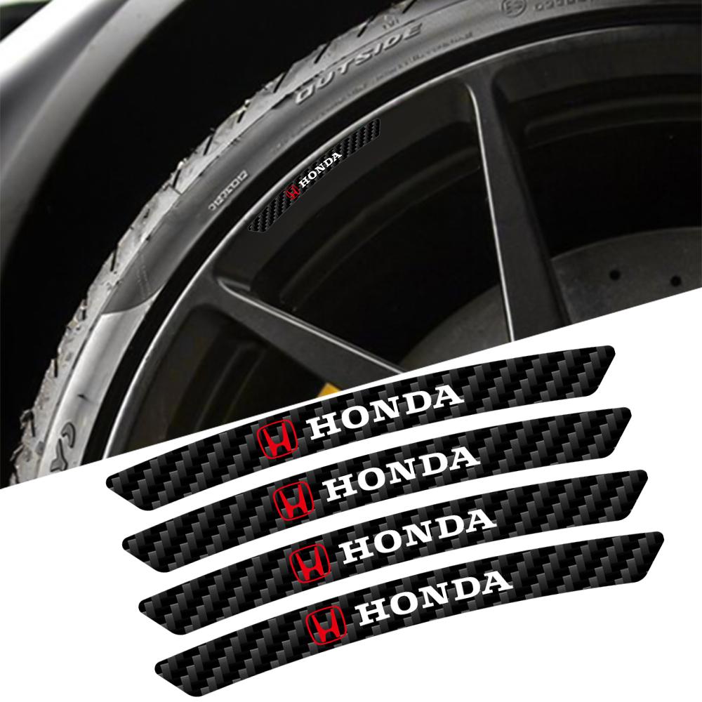 4pcs Carbon Fiber Car Badges Wheels Rims Sticker Auto Styling Decoration For Honda Fit Civic Jazz Accord CR-Z VTEC Vezel Insight