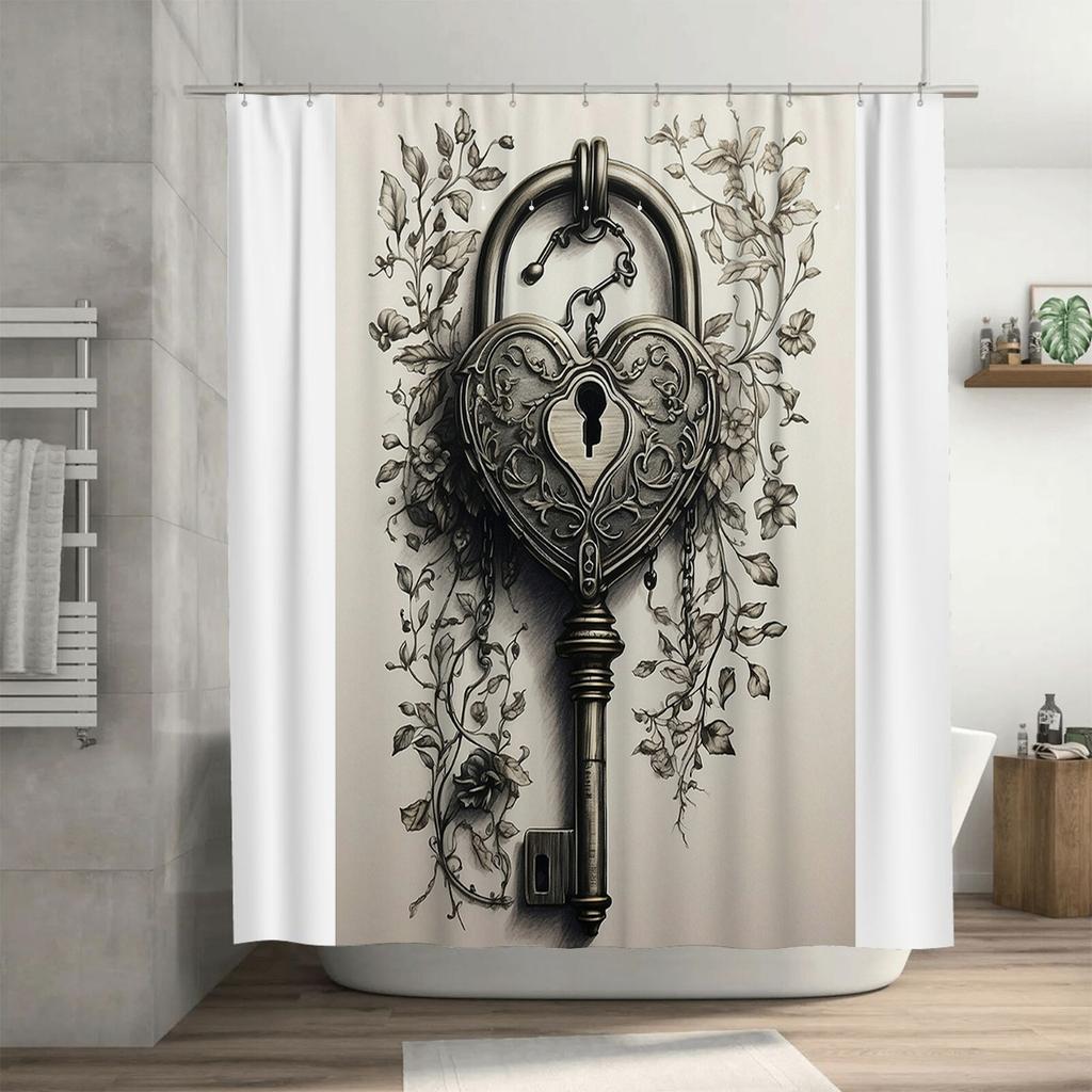 Vintage Heart Lock Shower Curtain | Elegant and Romantic Bathroom Decor
