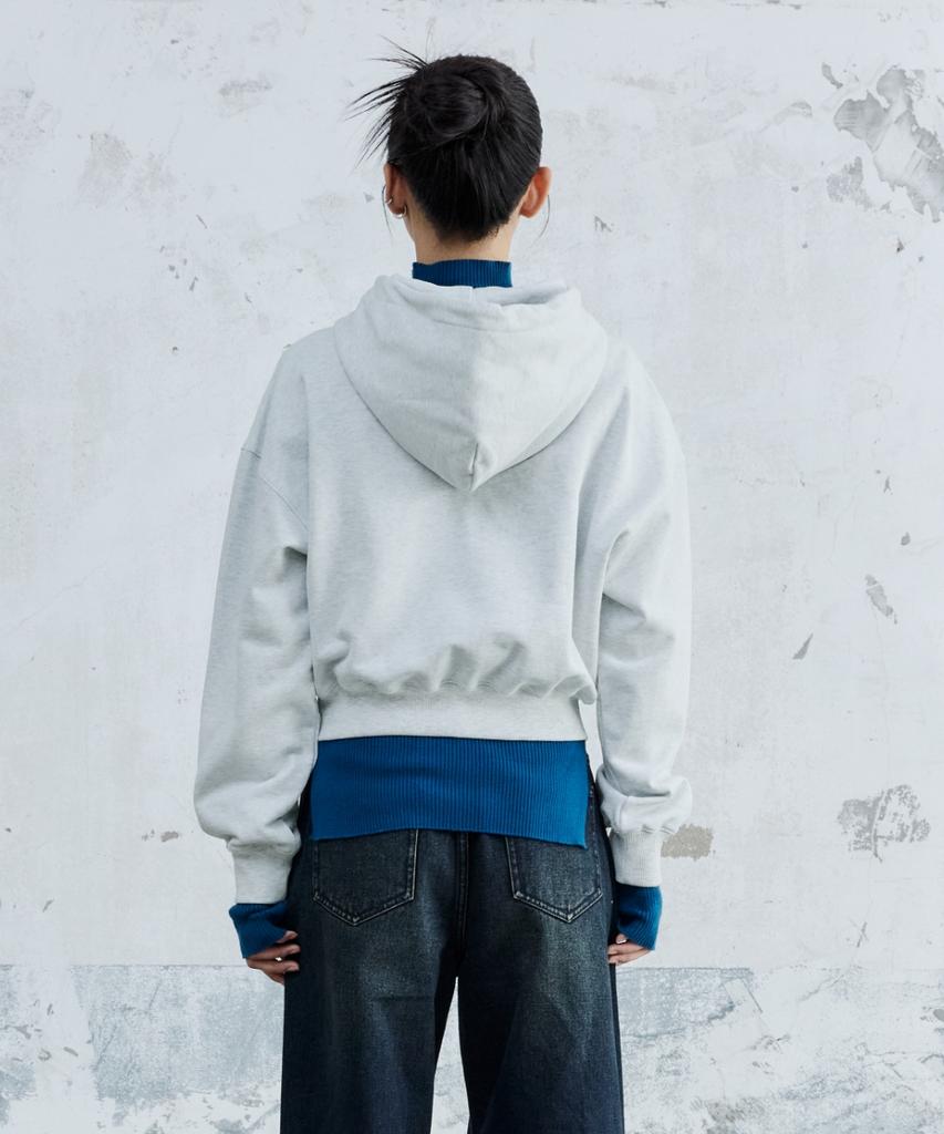 (W) Doodle Heart Crop Hoodie Melange White