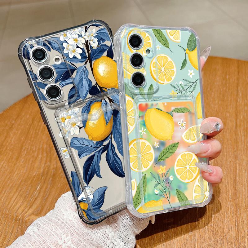 Cherry Lemon Patterned Clear Phone Case For Samsung Galaxy A57 A37 A17 A56 A16 A55 A36 A26 A15 A54 A14 A53 Card Bag Wallet Cover
