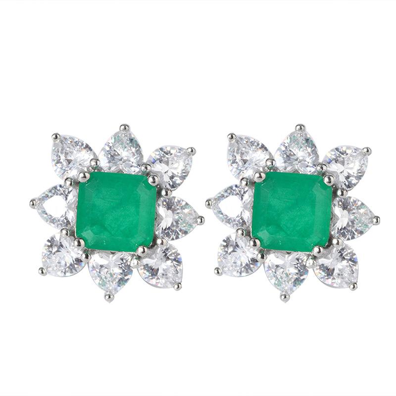 Jewelry Emerald Stud Earrings Vintage Earrings Elegant Women'S Simple Earrings