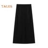 Women A-Line Skirt Elastic High Waist Solid Color Retro Slit Skirt Solid Autumn Winter Slimming Skirt