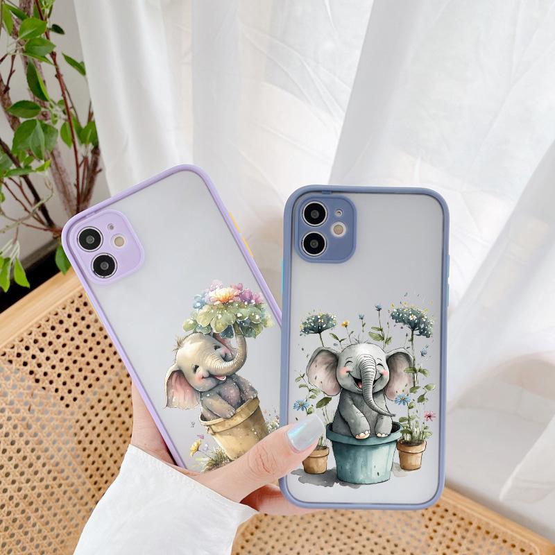Süßes Cartoon-Elefanten-Tier und Topfpflanze Handyhülle für iPhone 16 15 14 Plus 13 12 Mini 11 Pro MAX XS XR X 7 8 Plus Hülle
