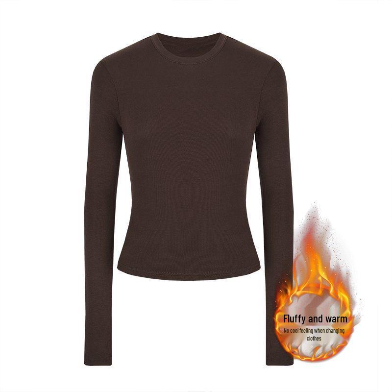 2025 Autumn/Winter Women's Solid Color Slimming Long Sleeve Round Neck Base Shirt