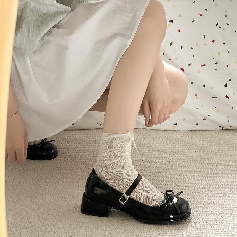 2025 autumn new sweet Japanese height-increasing Mary Jane shoes French shallow mouth fairy style bow small leather shoes women