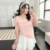 Plus size women clothing [Frill off-the-Shoulder T] Chubby Girl Design Sense Short sleeve T-shirt Summer All-Match Belly Covering Slimming Top